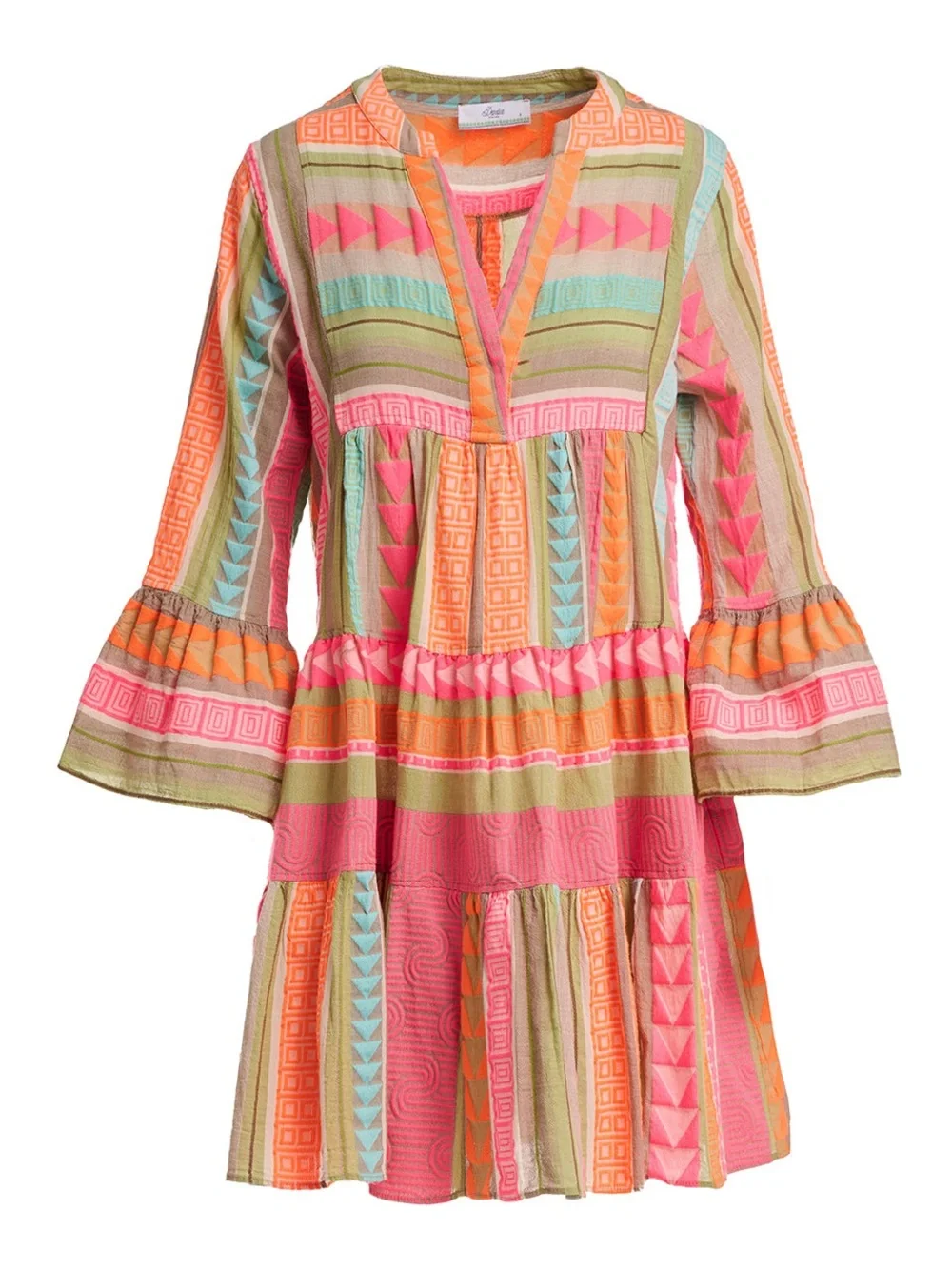 Devotion Twins ELLA SHORT MULTI PINK ORANGE boho flare tunic dress small - Picture 7 of 9